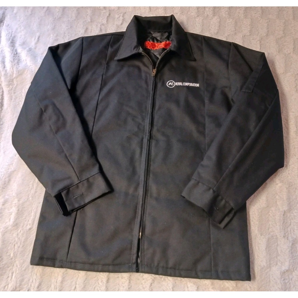 Vintage Red Kap Work Jacket Quilted Lined Full Zip Men's Small Black Embroidered